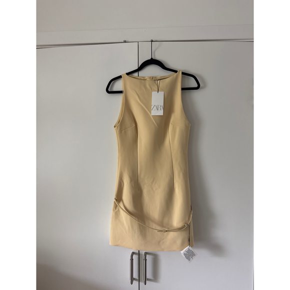 Zara Butter Yellow Belted Mini Dress S - Picture 5 of 5